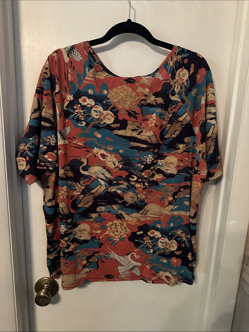 Peruvian Connection Rust, Teal & Gold Floral Crane Short-Sleeve Tee NWOT - Picture 5 of 8
